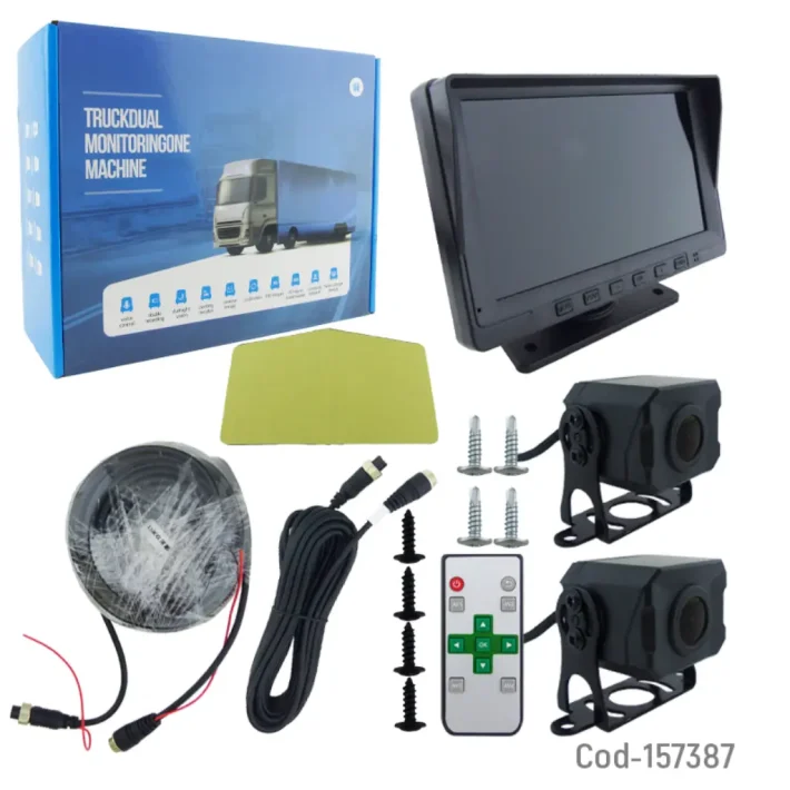 Kit DVR Con Pantalla Para Camión De 7” Mas 2 Cámaras Desmontables, Compatible Con 12 O 24 Volt